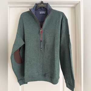 Daniel Cremieux Men's Forest Green Quarter-Zip Sweater with Brown Elbow Patches